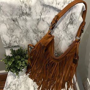 FRYE Leather cognac  fringe hobo bag